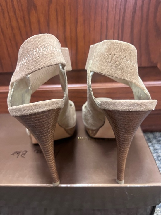Michael Shannon Beige Suede Peep-Toe High Heels - Picture 4 of 5